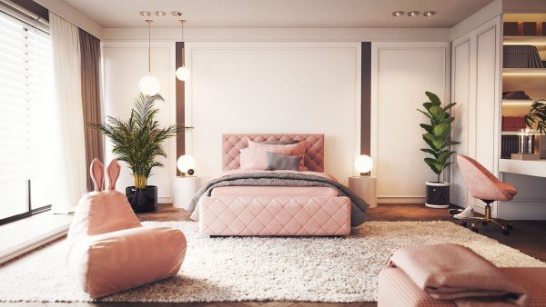 Polsterbett Viana in Velour Flamingo, 120 x 200 cm