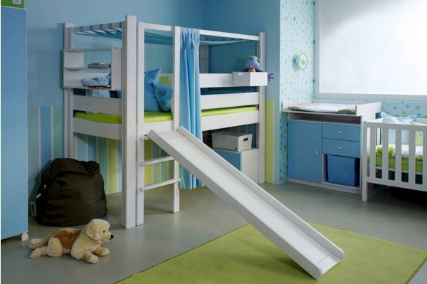 De Breuyn De Style niedriges Spielbett mit Rutsche in weiß
