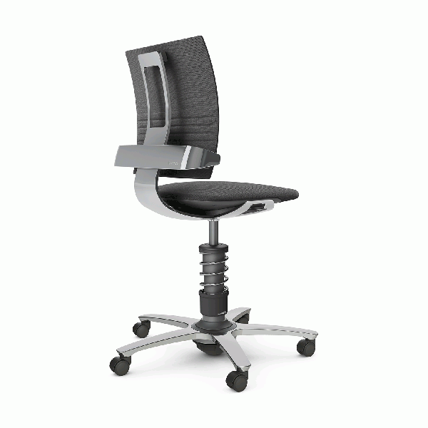 3Dee mit Basis in Aluminium schwarz, poliertem Fußkreuz und Trevira CS Step Bezug in grau