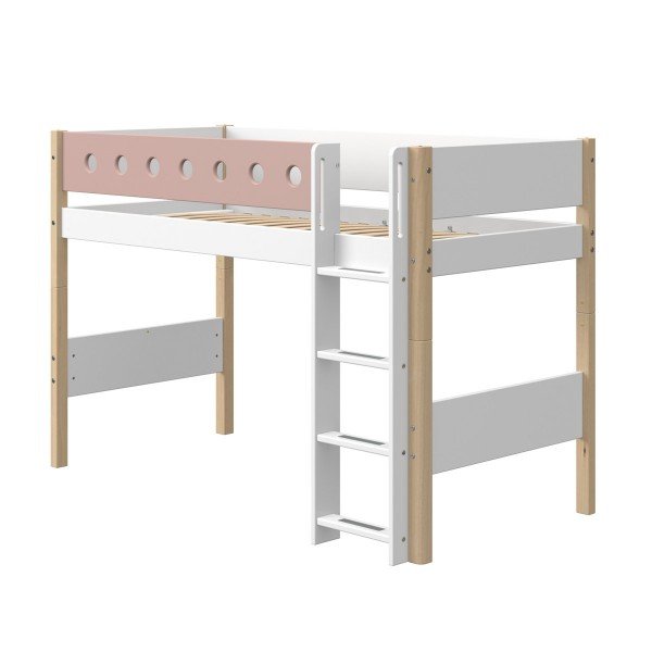 Flexa Mittelhohes Hochbett In Weiss Lightrose Mit Pfosten In