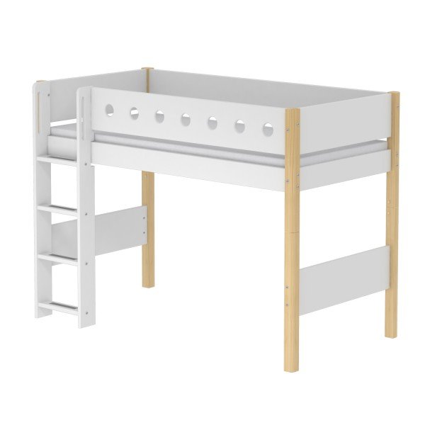 Flexa Mittelhohes Hochbett In Weiss Mit Pfosten In Natur