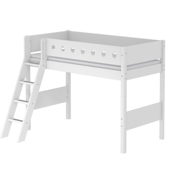 White Mittelhohes Bett in weiß, schräger Leiter