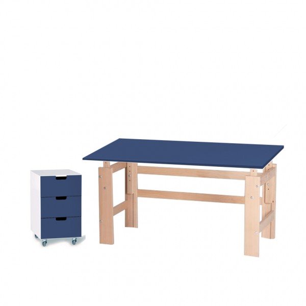 Set 4: Schreibtisch 140 cm, farbig / Buche mit passendem Rollcontainer
