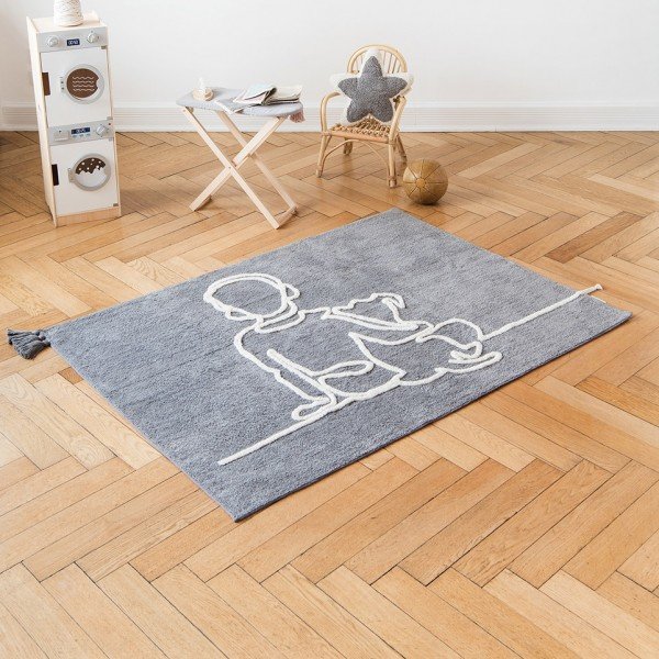 Teppich Line Art - Junge mit Hund