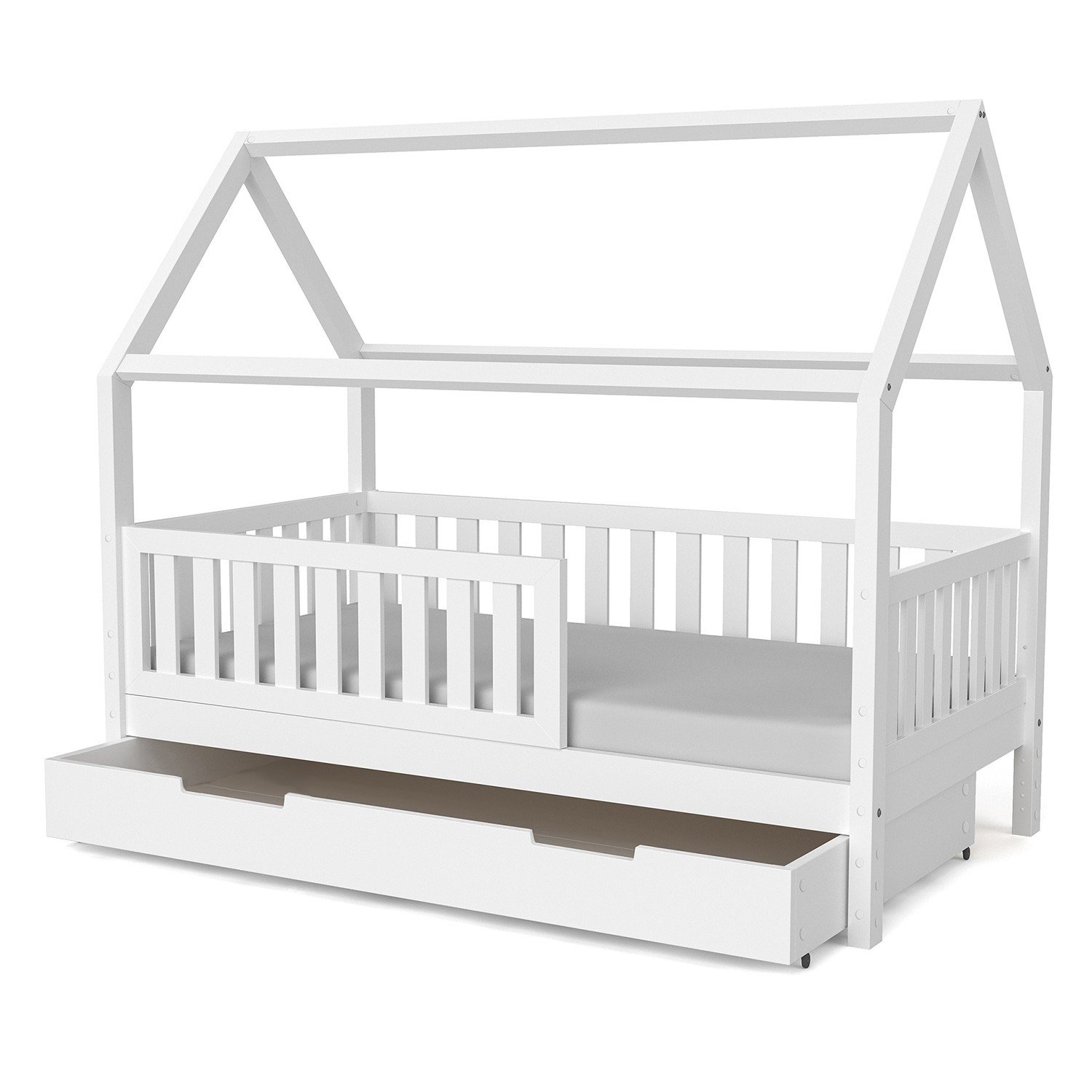 Kinderbett f/ür Jungen und M/ädchen in wei/ß ModellMika Sch/önes Hausbett f/ür Matratze 80x160 cm mit Rausfallschutz