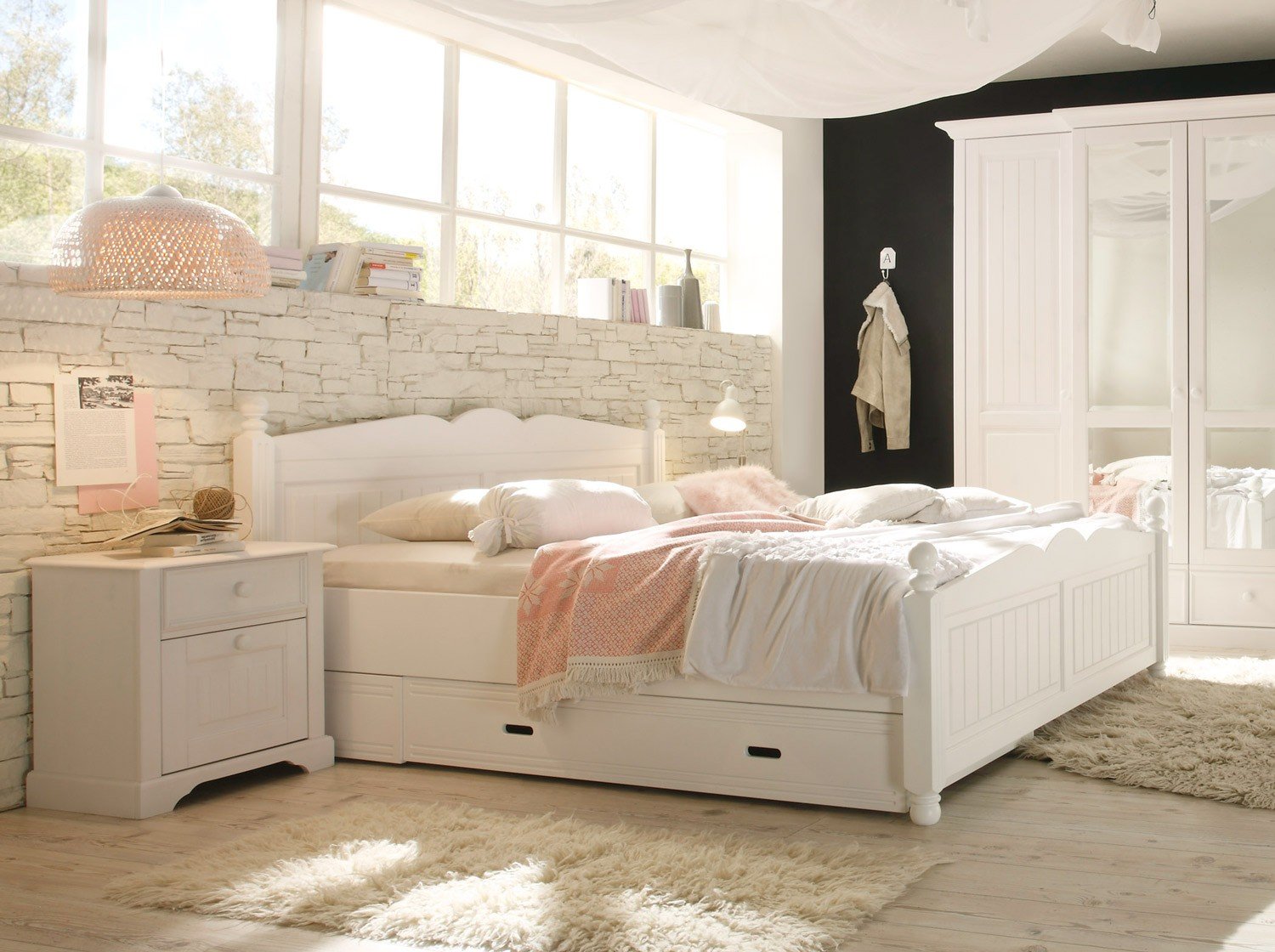 Cinderella Premium Ehebett 180cm aus weißer Kiefer im ...