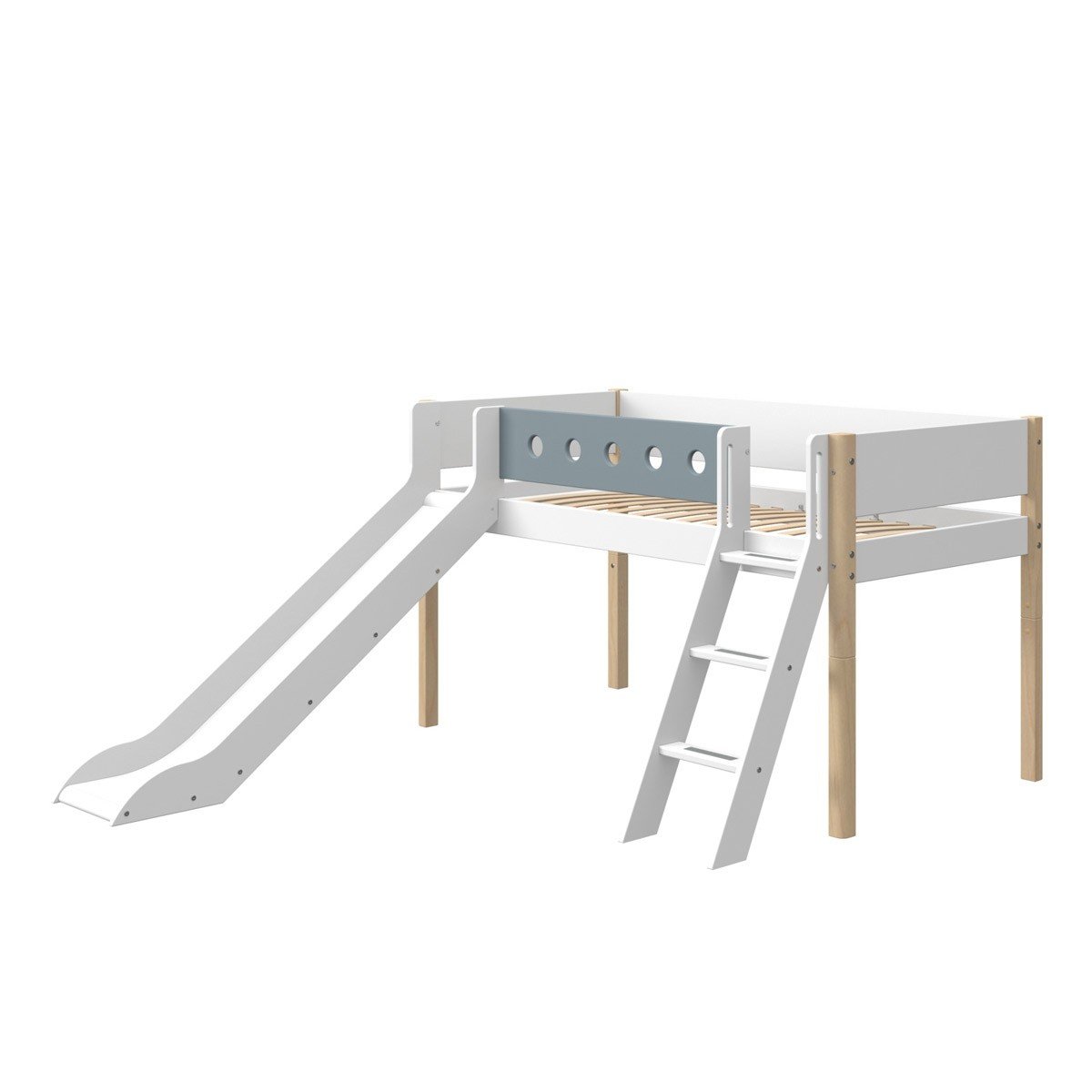 Flexa Halbhohes Bett Mit Rutsche Weiss Lightblue Pfosten In Natur Wallenfels Onlineshop Beispiele für flexa sofabett in kombination mit dem classic hochbett: wallenfels com