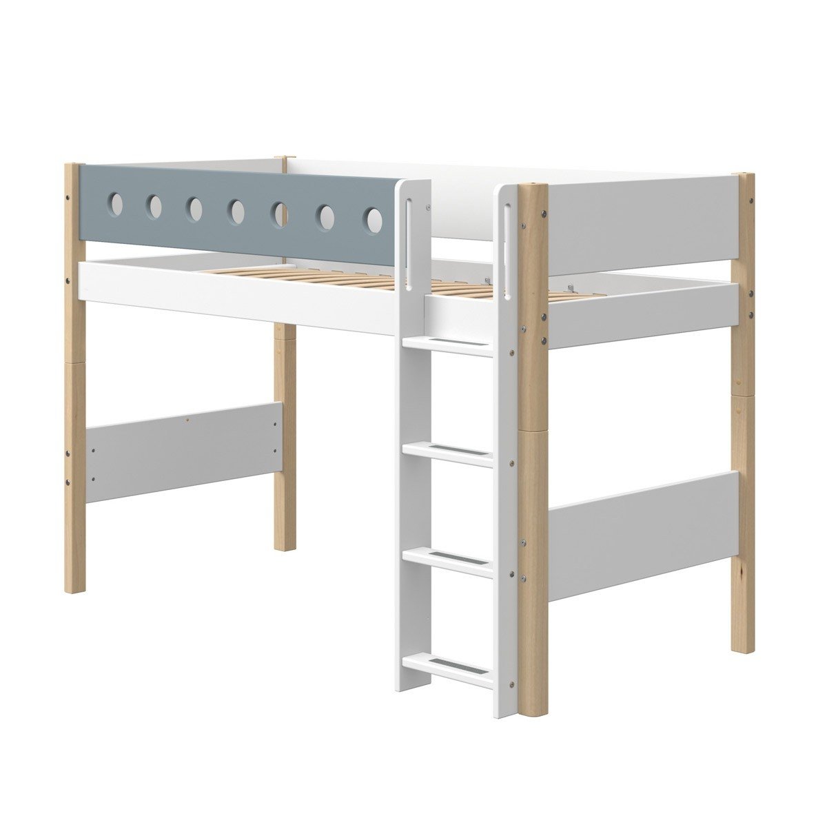 Flexa Mittelhohes Hochbett In Weiss Lightblue Mit Pfosten In