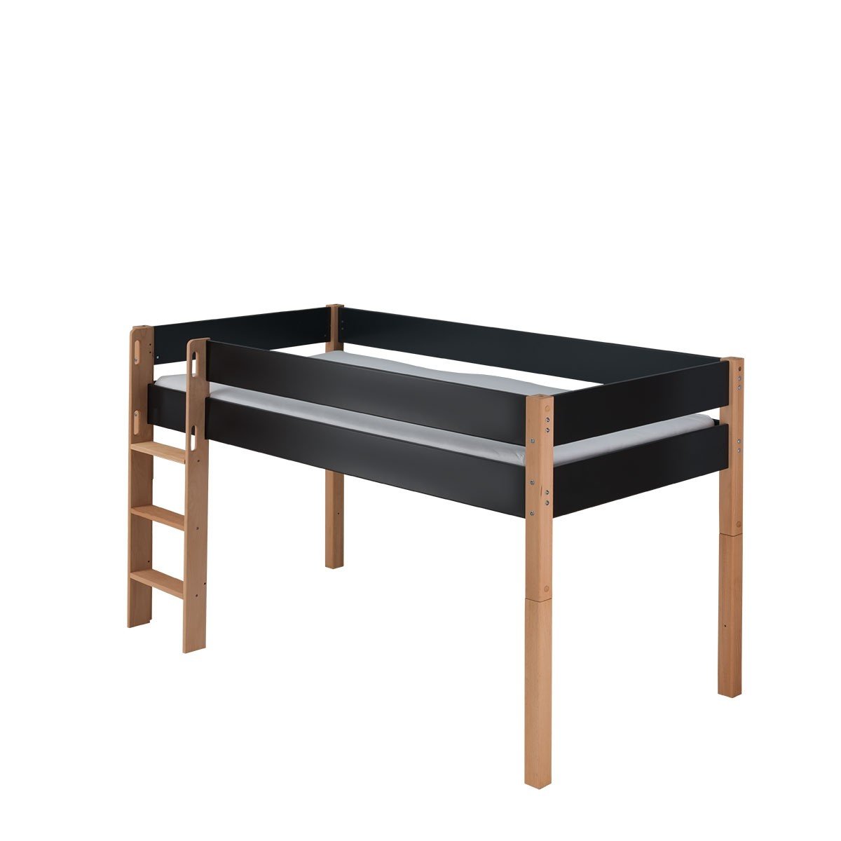 Infanscolor Halbhohes Bett In Buche Anthrazit 90 X 200 Cm