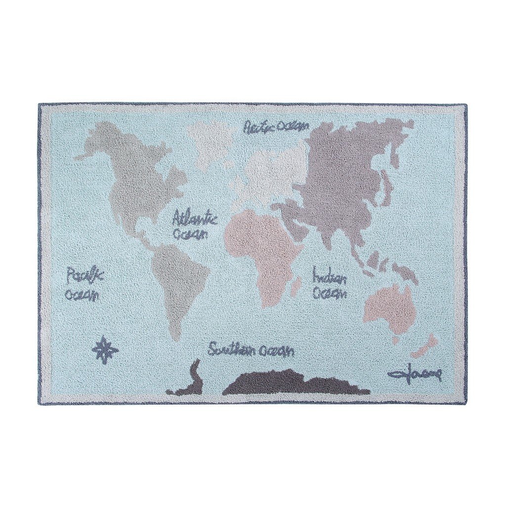 Hellgrau Dunkelgrau 140x200 cm C-MAP Lorena Canals Waschbarer Teppich World map 100% Baumwolle