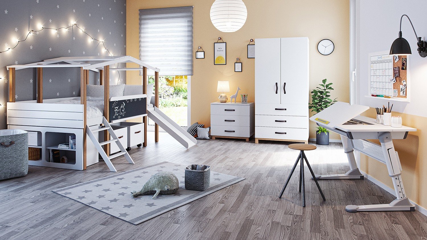 Kinderzimmer Cory Mit Hausbett Und Schreibtisch Luna Bett
