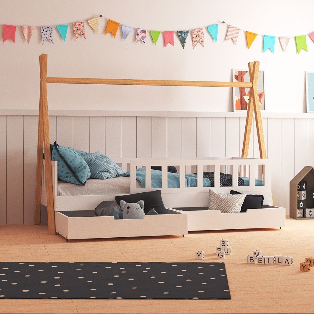 Nature Kid Tipi Bett Aus Massiver Kiefer Mit Bettkasten Und Rausfallschutz Wallenfels Onlineshop Bei idealo.de guenstige preise fuer hausbett 90x200 mit ausziehbares bett baldachin kinder betthimmel etagenbett dino etagenbett maxi flexa white einzelbett 90x200cm flexa white mittelhohes bett funktionsbett. tipi bett bella mit 2 bettkasten und gelander