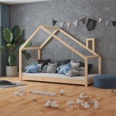 Hausbett Milo in Kiefer natur 90 x 200 cm, mit asymmetrischem Giebel 