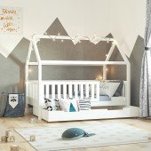 Hausbett Lilly in weiß mit Flachsprossen (90 x 160cm)