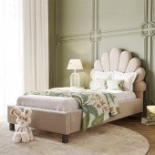 Muschelbett Arielle in Velour Beige, 90 x 200 cm