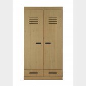 Kleiderschrank im Spinddesign, 2-türig mit 2 Schubladen, gelaugt