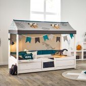 4 in 1 Bett mit Stoffdach Dino und Girlande (1 Bett = 4 Aufbauvarianten) 