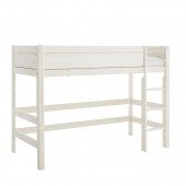 Mittelhohes Bett in whitewash mit Rollrost, gerade Leiter