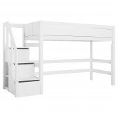 Mittelhohes Bett mit Treppe, deckend Weiß 