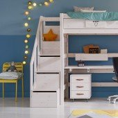 Treppe mit Geländer für Hochbetten und Familien-Etagenbetten, whitewash (H 177cm)