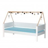 Hausbett SAGA mit 3-Seitenschutz und Dachrahmen aus Buche, inkl. Rost