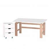 Set 1: Schreibtisch 115 cm, white/Buche oder snowwhite/ Buche mit Rollcontainer