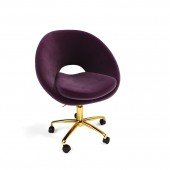 Drehstuhl Mika (Samt Bezug Aubergine / Gestell Gold)