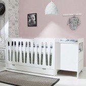 Moon Kombination Babybett mit kleiner Wickelkommode und Bettkasten in weiß, MDF