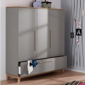 Sten Kleiderschrank 3T1S breit (schiefergrau/Eiche massiv)