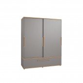 Sten Schiebetürenschrank breit (schiefergrau/Eiche massiv)