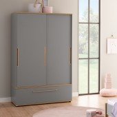 Sten Schiebetürenschrank schmal (schiefergrau/Eiche massiv)