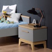 Sten Nachtkommode (schiefergrau/Eiche massiv)