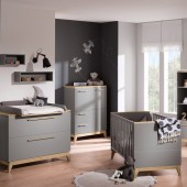 Sten Starterset Babymöbel - Wickelkommode & Babybett (schiefergrau/Eiche massiv)