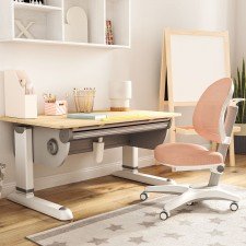 Pluto Natur Set - Schreibtisch Natur und Schreibtischstuhl in Pink
