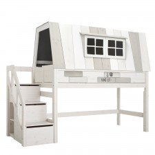 Halbhohes Bett Hangout mit Deluxe Lattenrost und Treppe / Whitewash