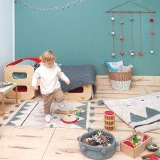 Mini Ones - Waschbarer Teppich Mini Azteca Natural Vintage Blue, 70 x 100 cm