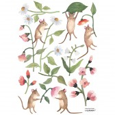 Wandsticker - Blumenwiese mit Mäusen (A3 / 29,7 x 42 cm)