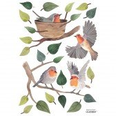 Wandsticker - Blumenwiese mit Vögeln (A3 / 29,7 x 42 cm)