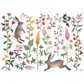 Wandsticker - Blumenwiese mit Hasen (L / 64 x 90 cm)