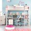 Beispiel Lifetime Hochbett mit großer Schreibtischplatte und langem Bücherbord
