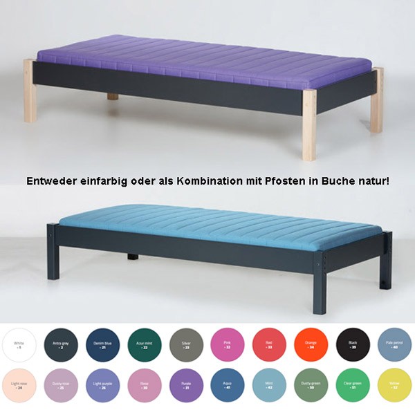 Das Bett ist in diesen Farben bzw. in Kombination mit Pfosten in Buche natur erhältlich.