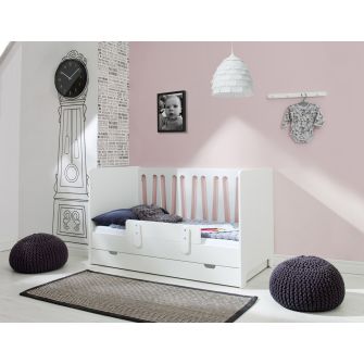 Moon Kombination Babybett mit Bettkasten und Rausfallschutz in weiß, MDF