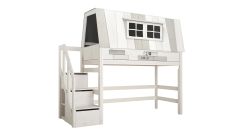 Mittelhohes Bett Hangout mit Rollboden und Treppe / Whitewash