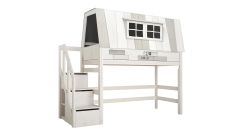 Mittelhohes Bett Hangout mit Deluxe Lattenrost und Treppe / Whitewash