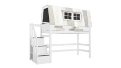 Mittelhohes Bett Hangout mit Rollboden und Treppe / Weiß