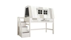Halbhohes Bett Hangout mit Rollboden und Treppe / Whitewash