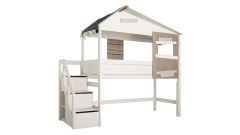 Halbhohes Hüttenbett The Hideout mit Treppe, deckend Weiß (90 x 200 cm)