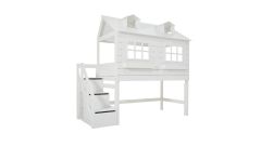 Halbhohes Bett Lakehouse mit Deluxe Lattenrost und Treppe / Weiß