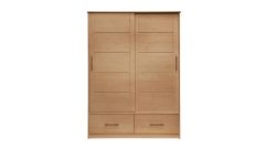 Schiebetüren-Kleiderschrank mit Schubladen, B 145 cm, gelaugt