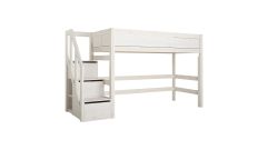 Mittelhohes Bett mit Treppe, whitewash